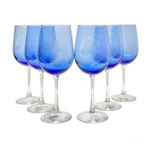 Set of 6 Cobalt Blue “Golden Retriever/Labrador Dog” Etched Glasses 9 1/4” 18oz